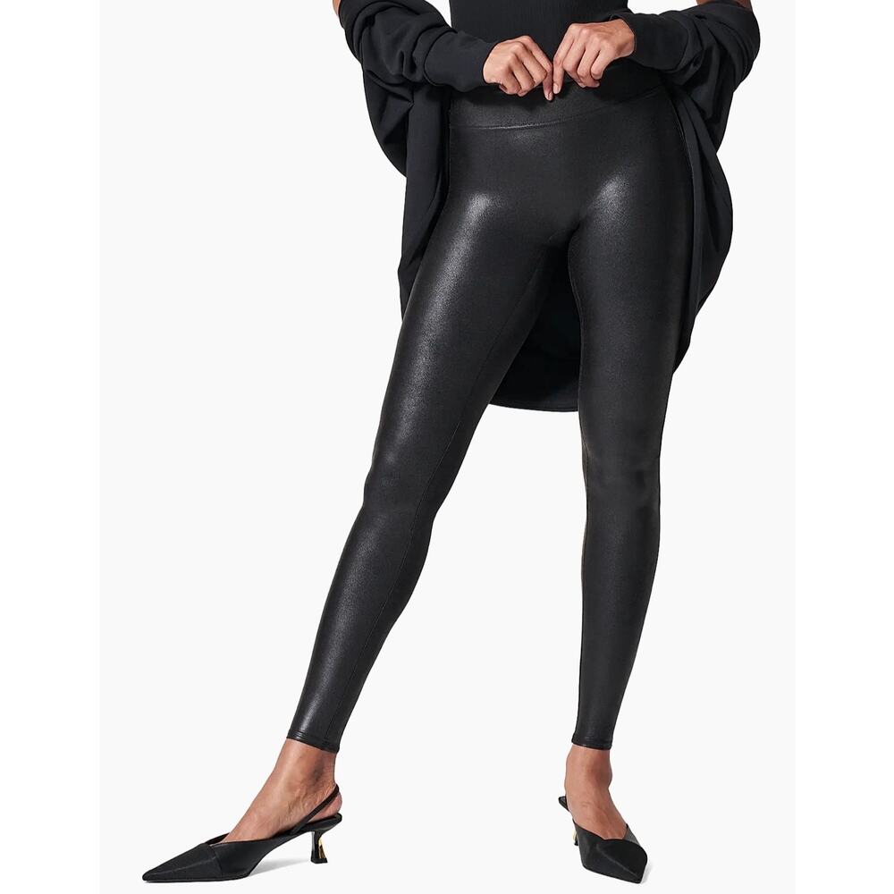 Spanx Faux Leather Leggings Black High Rise Shaping Slimming XS Women Pants - Picture 2 of 15